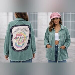 Upcycled distressed corduroy ROLLING STONES  Shacket.